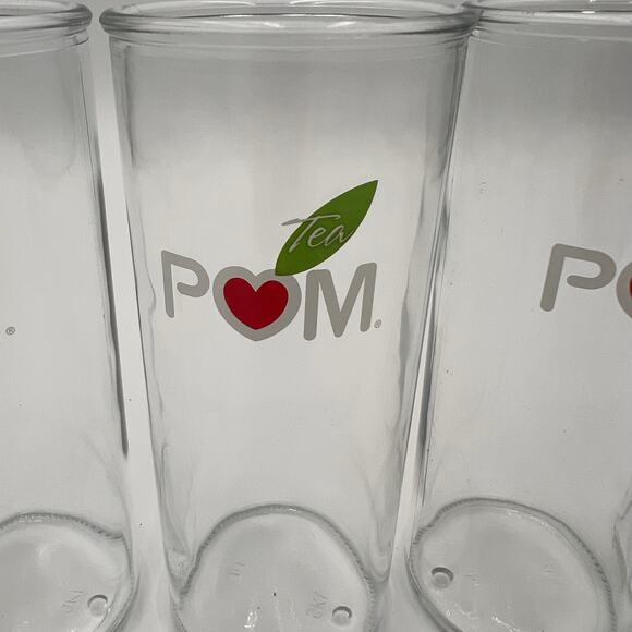 POM Drinking Glasses Set of 4 Clear Tall Logo Leaf Heart 6.5 in Collector - Picture 3 of 10